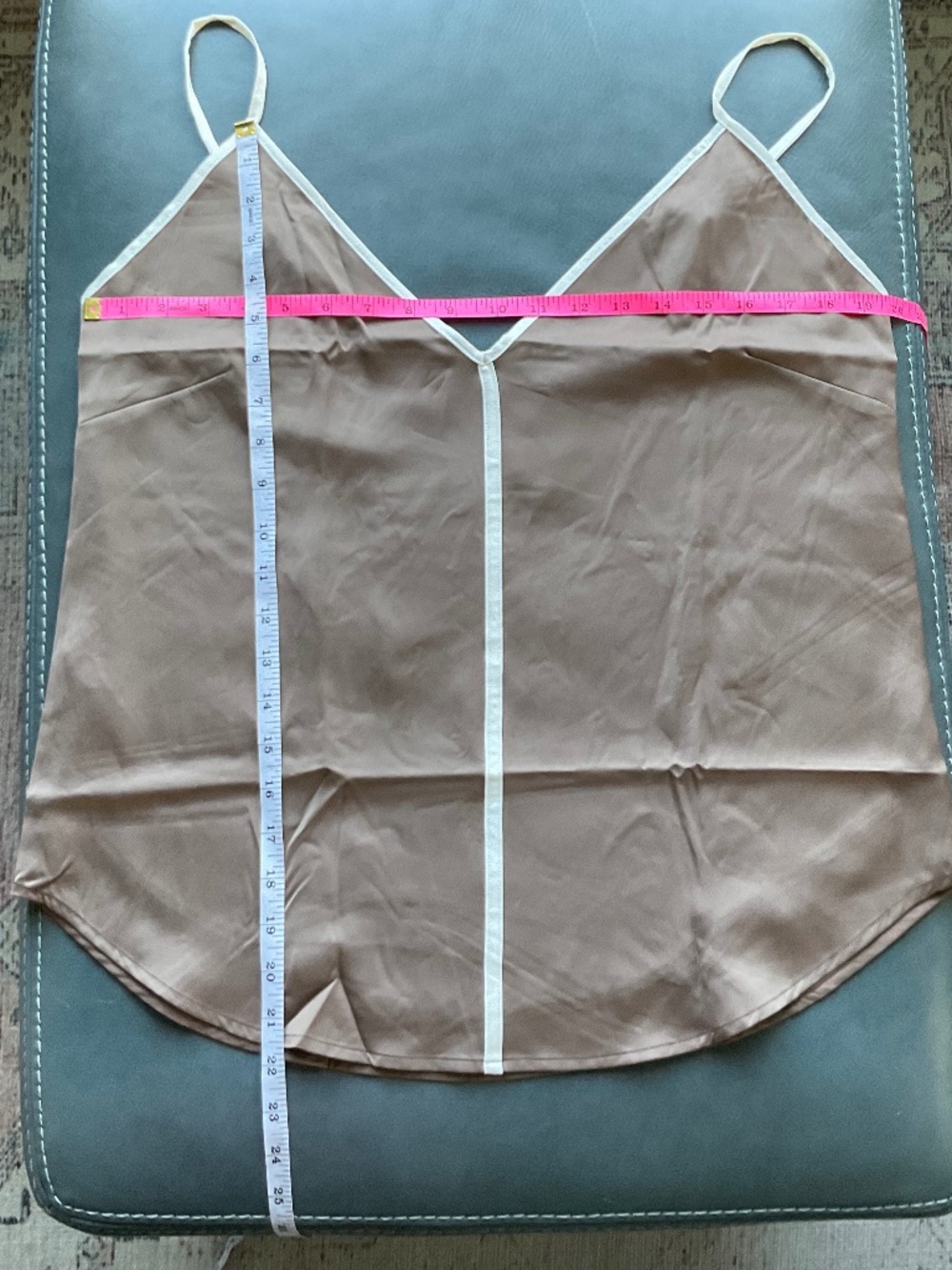 Express Brown Satin Cami sharp V-neckline contrasting white piping trim - Picture 9 of 10